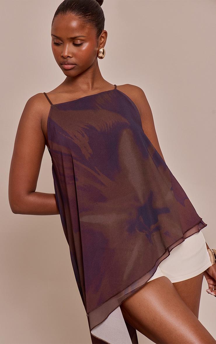 Pretty Little Thing Mauve Printed Chiffon Strappy Asymmetric Longline Top