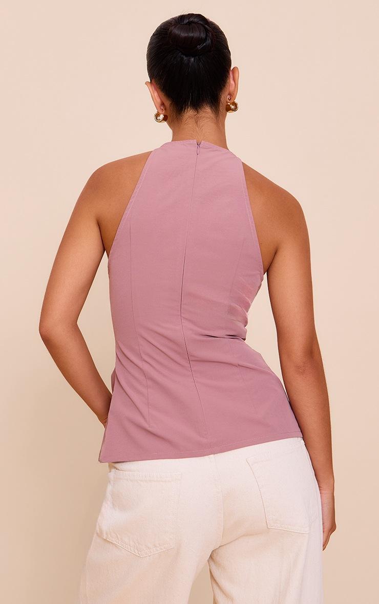 Pretty Little Thing Mauve Ruched Detail High Neck Longline Top