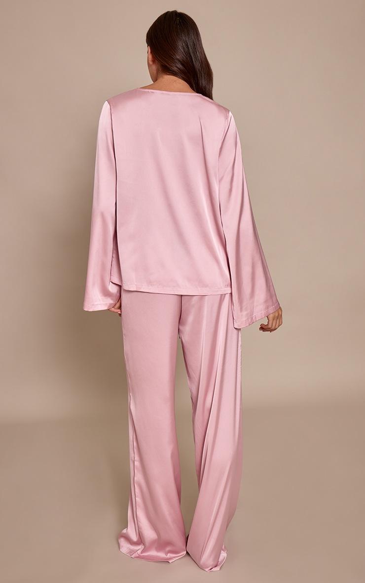 Pretty Little Thing Mauve Satin Tie Front Long Sleeve PJ Set
