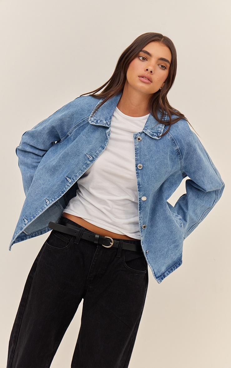 Pretty Little Thing Mid Blue Oversized Denim Car Coat
