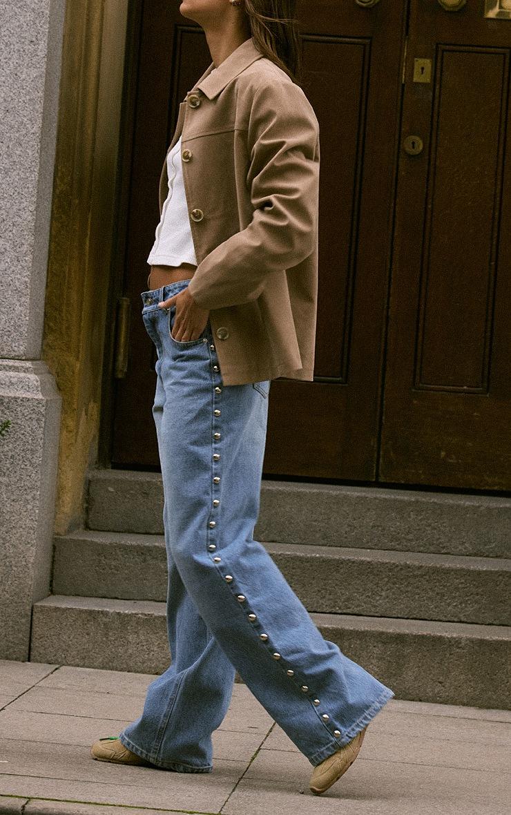 Pretty Little Thing Mid Blue Studded High Waist Jeans