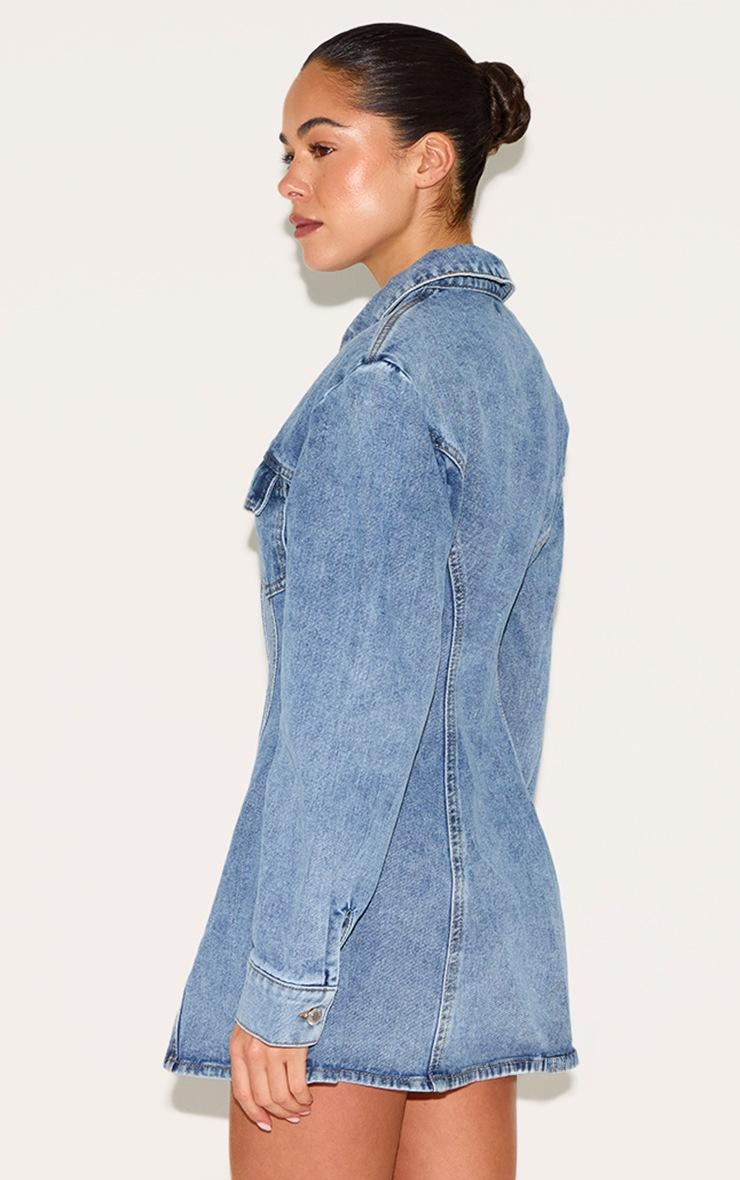 Pretty Little Thing Mid Blue Wash Cinched Waist Denim Shirt Dress
