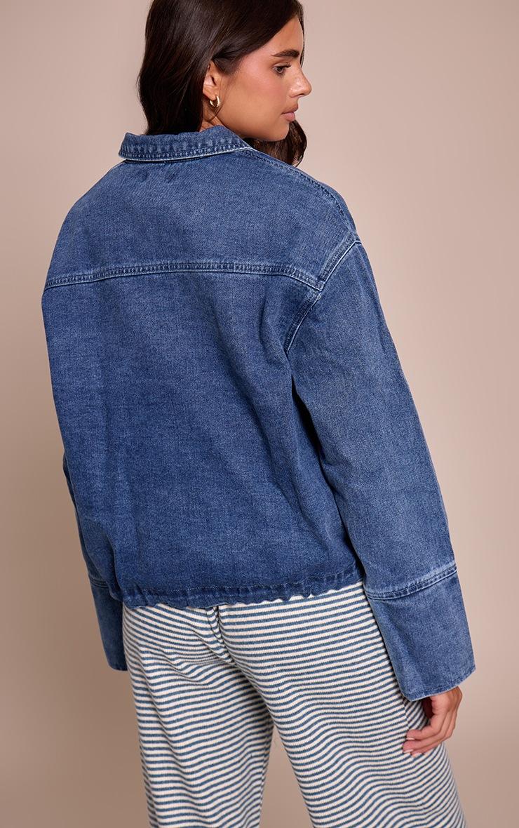 Pretty Little Thing Mid Blue Wash Elasticated Hem Denim Jacket