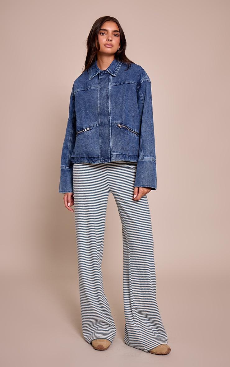 Pretty Little Thing Mid Blue Wash Elasticated Hem Denim Jacket