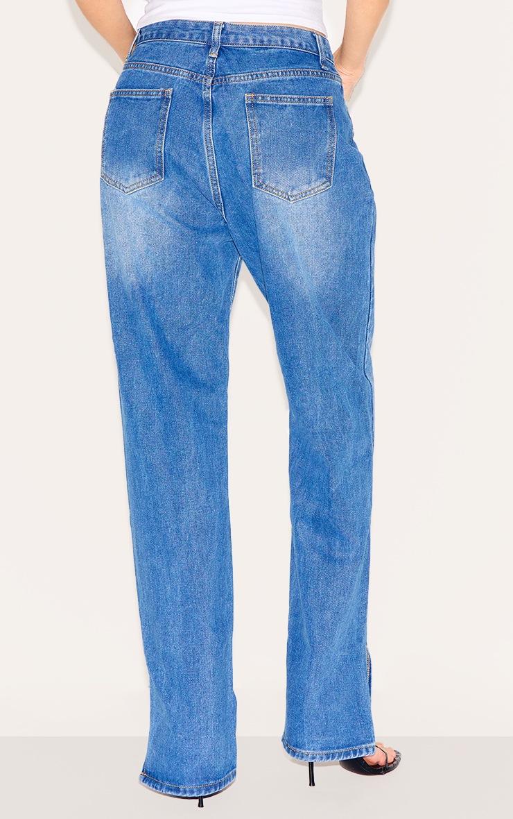 Pretty Little Thing Mid Blue Wash L30 Denim Split Hem Jeans