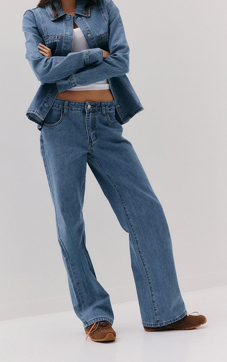 Pretty Little Thing Mid Blue Wash Mid Waist Straight Leg Jeans