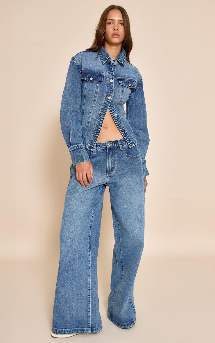 Pretty Little Thing Mid Blue Wash Mid Waist Wide Leg Jeans