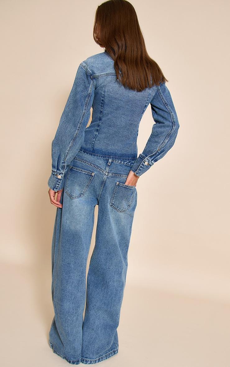 Pretty Little Thing Mid Blue Wash Mid Waist Wide Leg Jeans