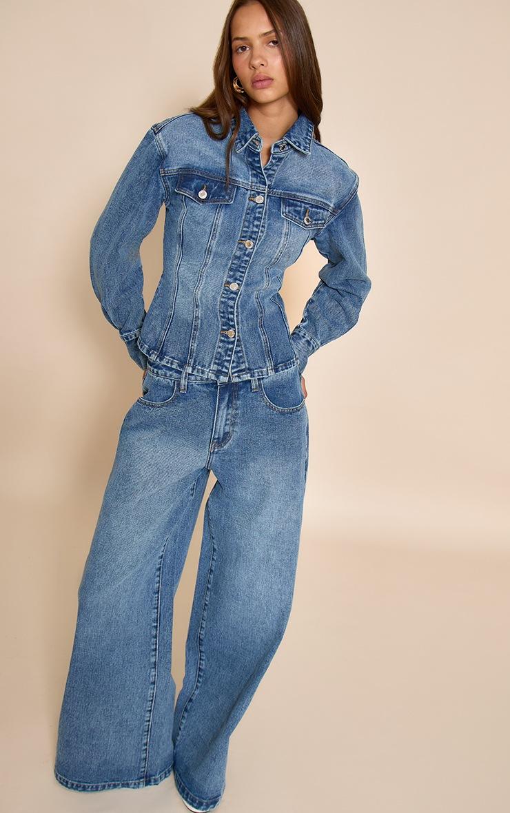 Pretty Little Thing Mid Blue Wash Mid Waist Wide Leg Jeans