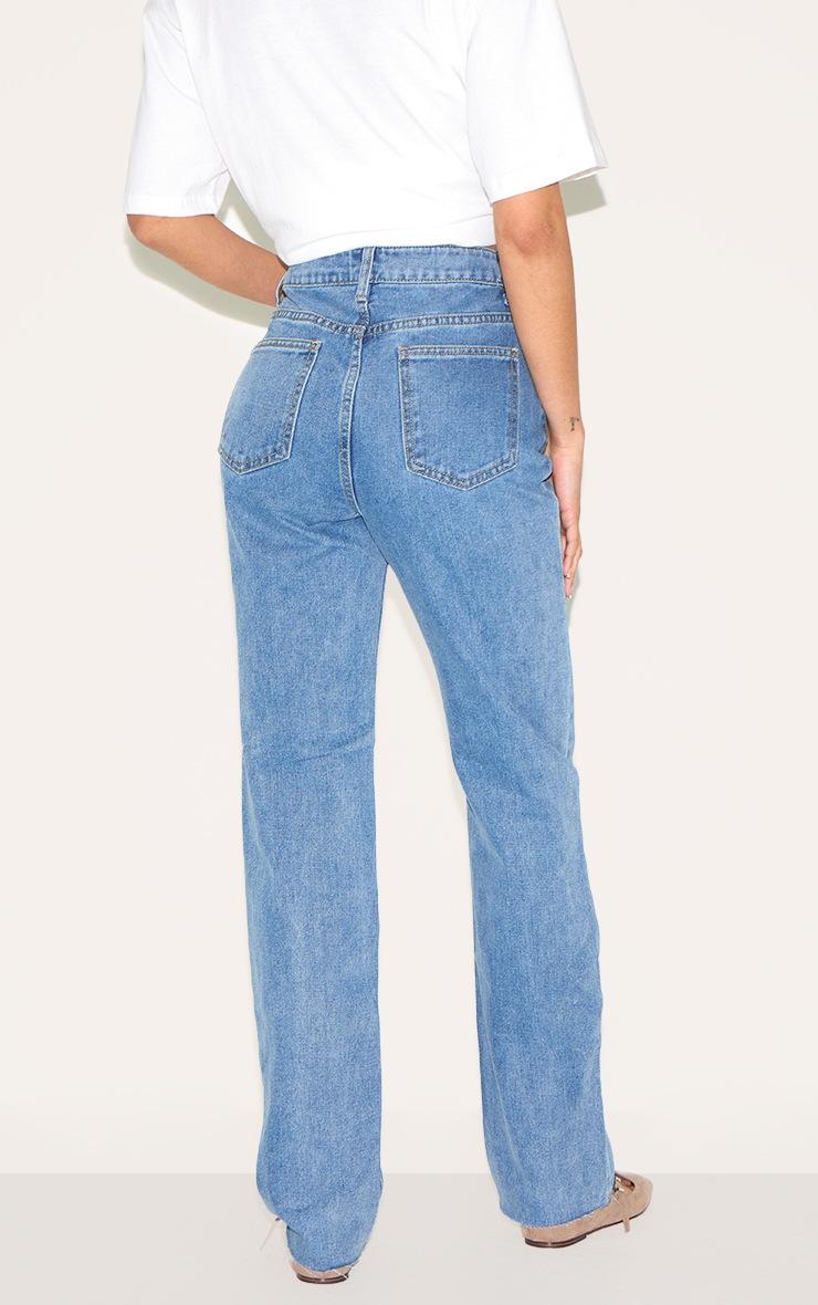 Pretty Little Thing Mid Blue Wash Raw Hem Straight Leg Jean