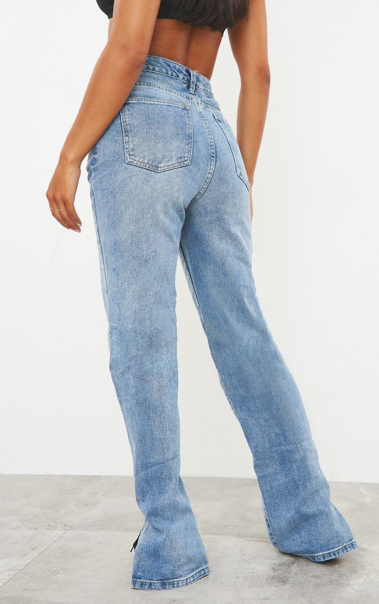 Pretty Little Thing Mid Blue Wash Split Hem Straight Leg Jeans