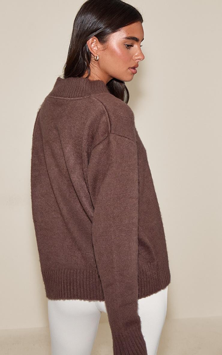 Pretty Little Thing Mink Brushed Laguna Knit V Neck Sweater