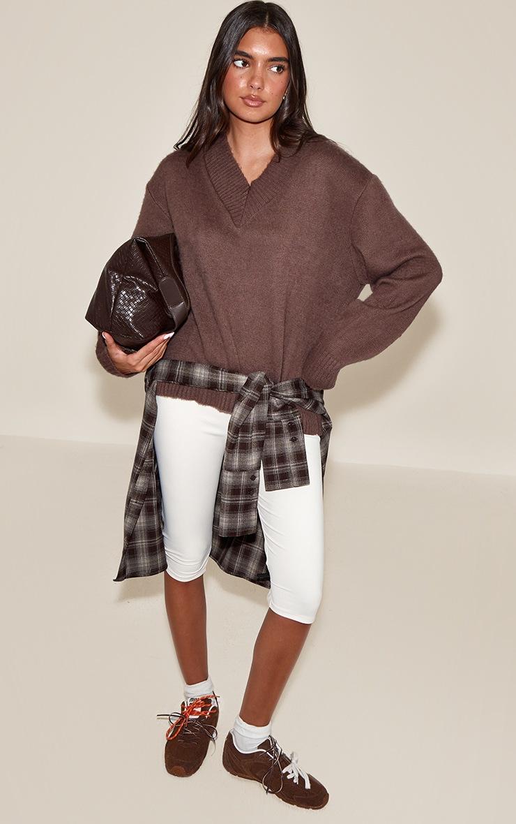 Pretty Little Thing Mink Brushed Laguna Knit V Neck Sweater