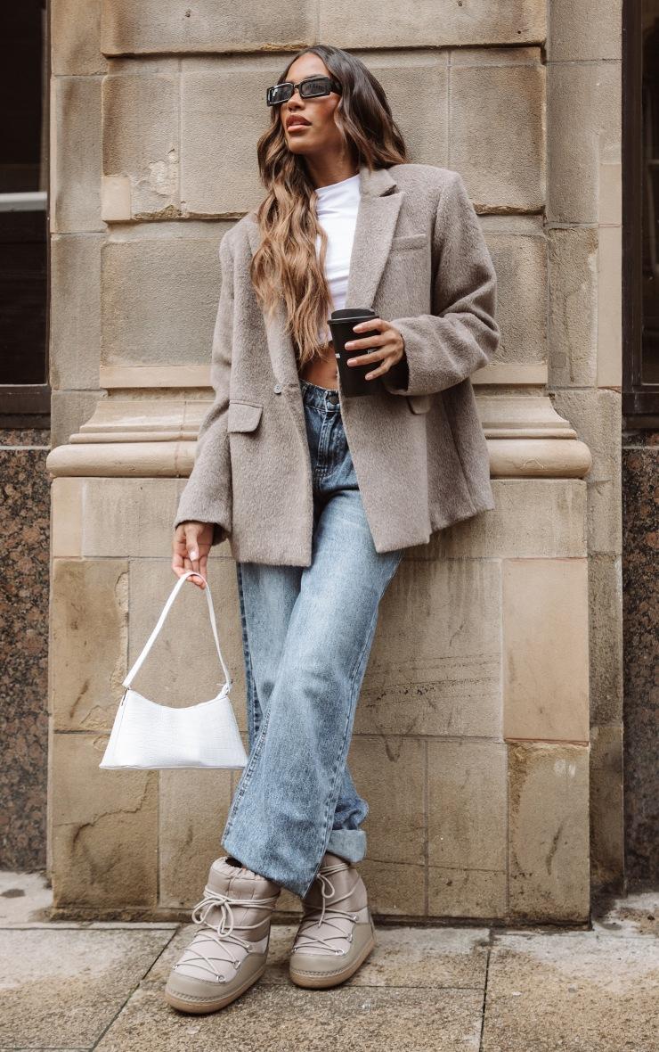 Pretty Little Thing Mink Oversized Textured Wool Look Blazer