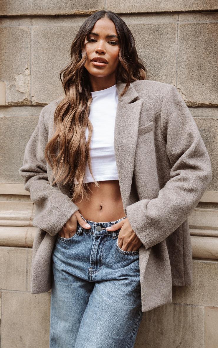 Pretty Little Thing Mink Oversized Textured Wool Look Blazer