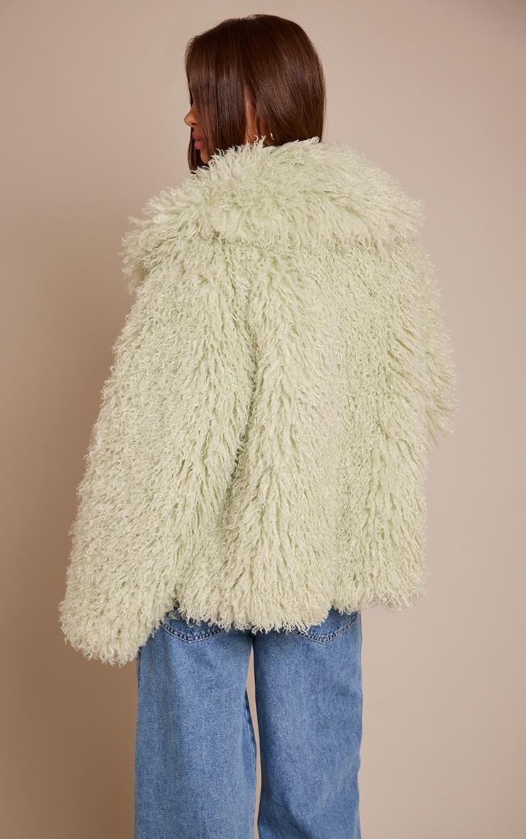 Pretty Little Thing Mint Green Mongolian Fur Cropped Coat
