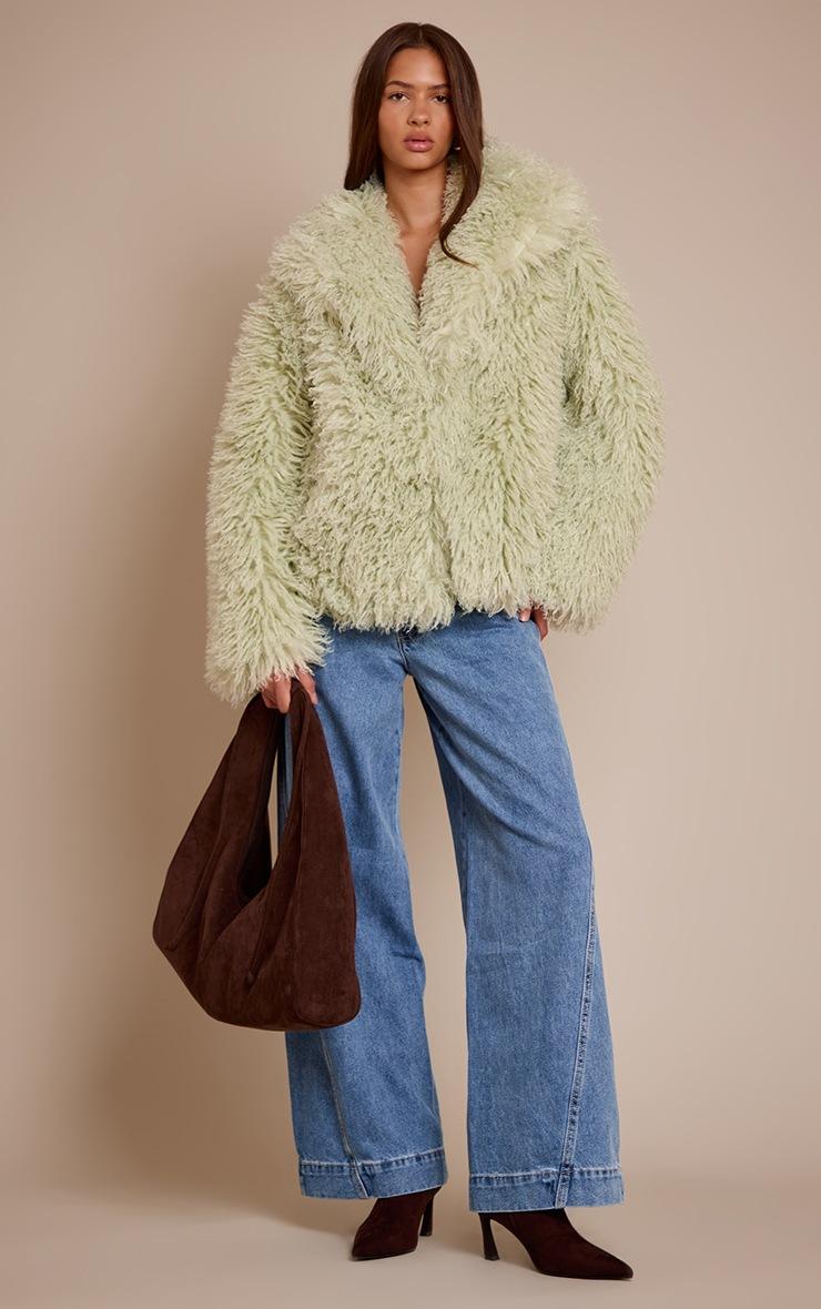 Pretty Little Thing Mint Green Mongolian Fur Cropped Coat