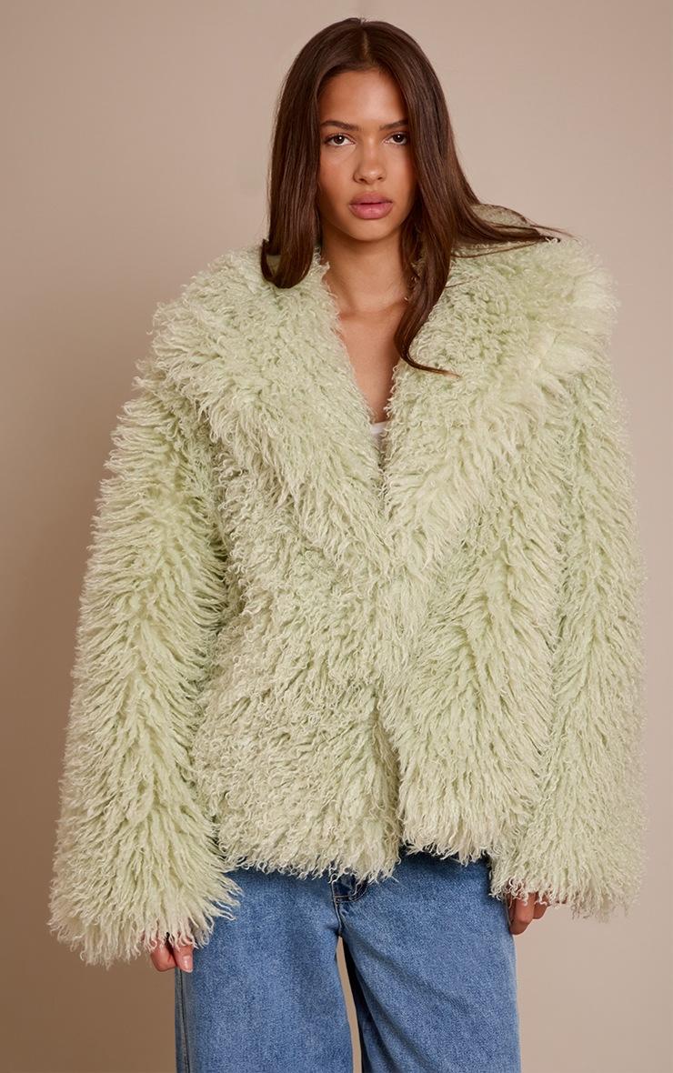Pretty Little Thing Mint Green Mongolian Fur Cropped Coat