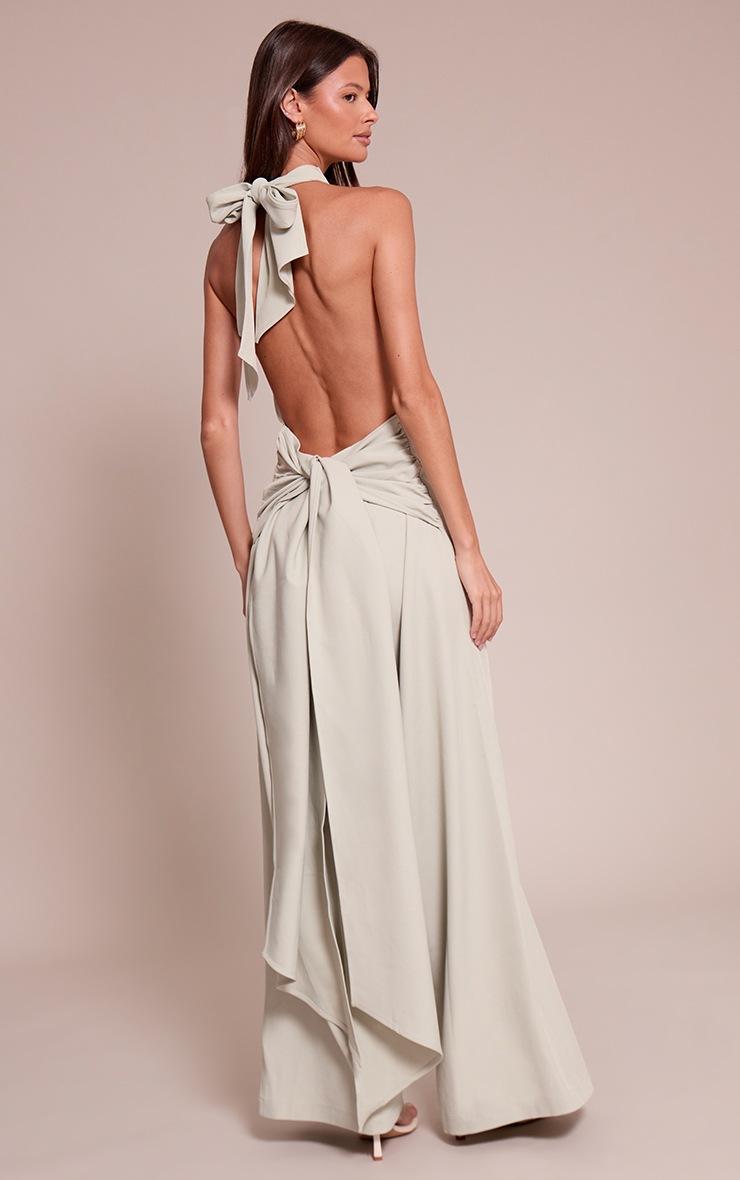 Pretty Little Thing Mint Woven Halterneck Wrap Detail Wide Leg Jumpsuit