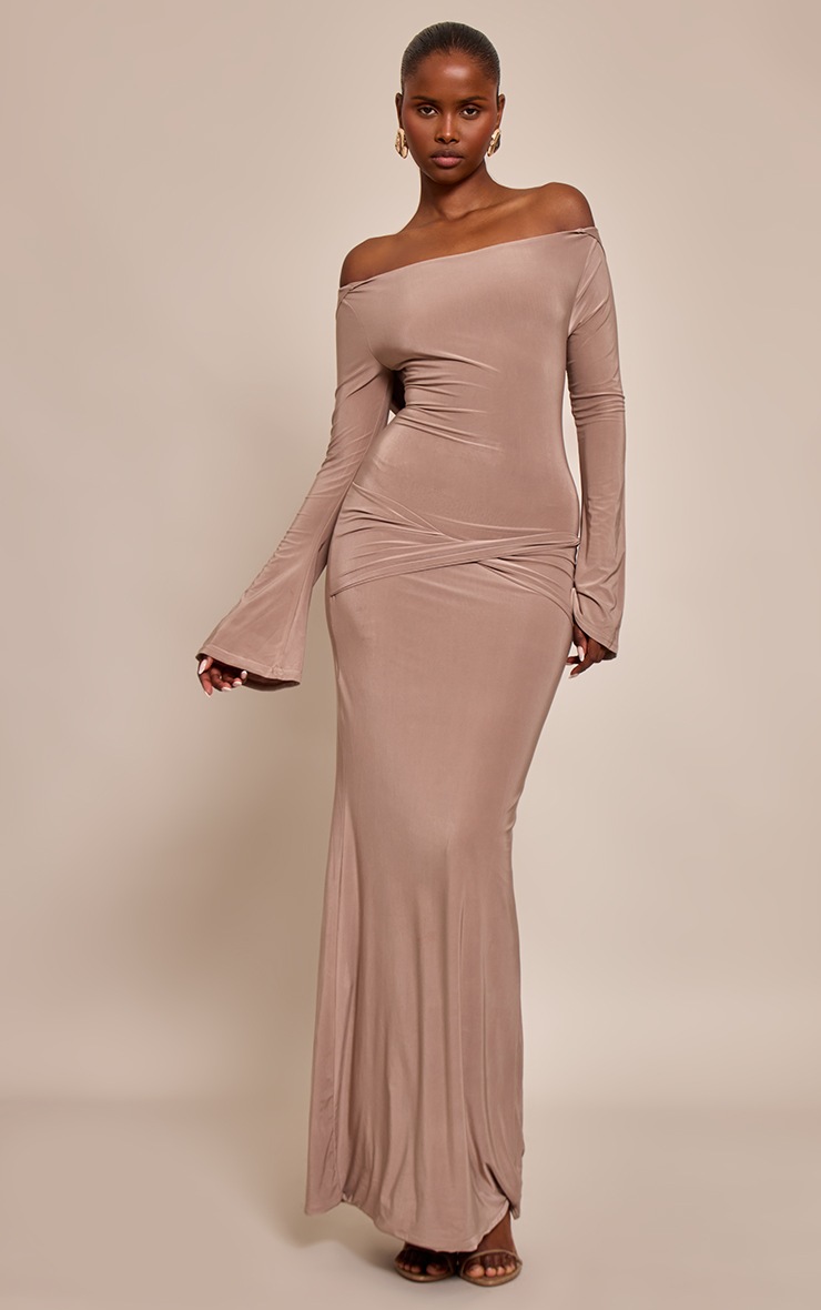 Pretty Little Thing Mocha Double Slinky Twist Detail Maxi Dress