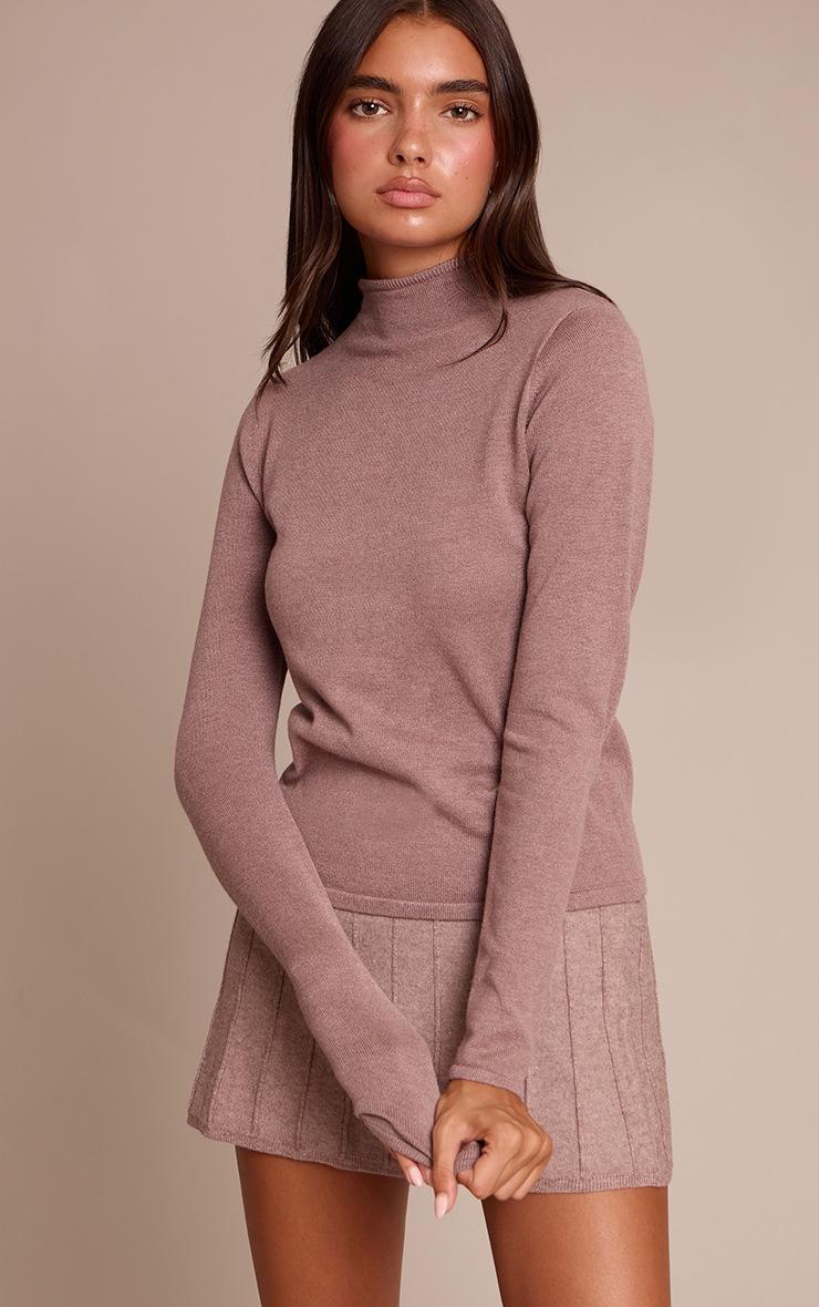 Pretty Little Thing Mocha Fine Knit High Neck Sweater