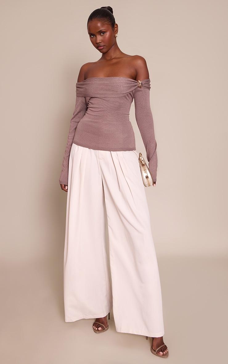 Pretty Little Thing Mocha Long Sleeve Twist Shoulder Detail Knitted Top