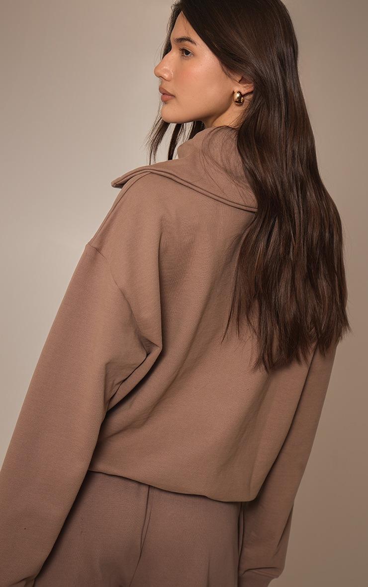 Pretty Little Thing Mocha Premium Loopback Quarter Zip Foldover Sweatshirt