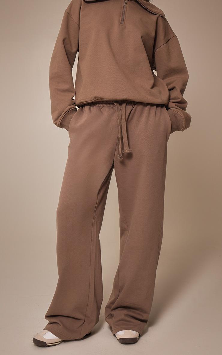 Pretty Little Thing Mocha Premium Loopback Wide Leg Sweatpants