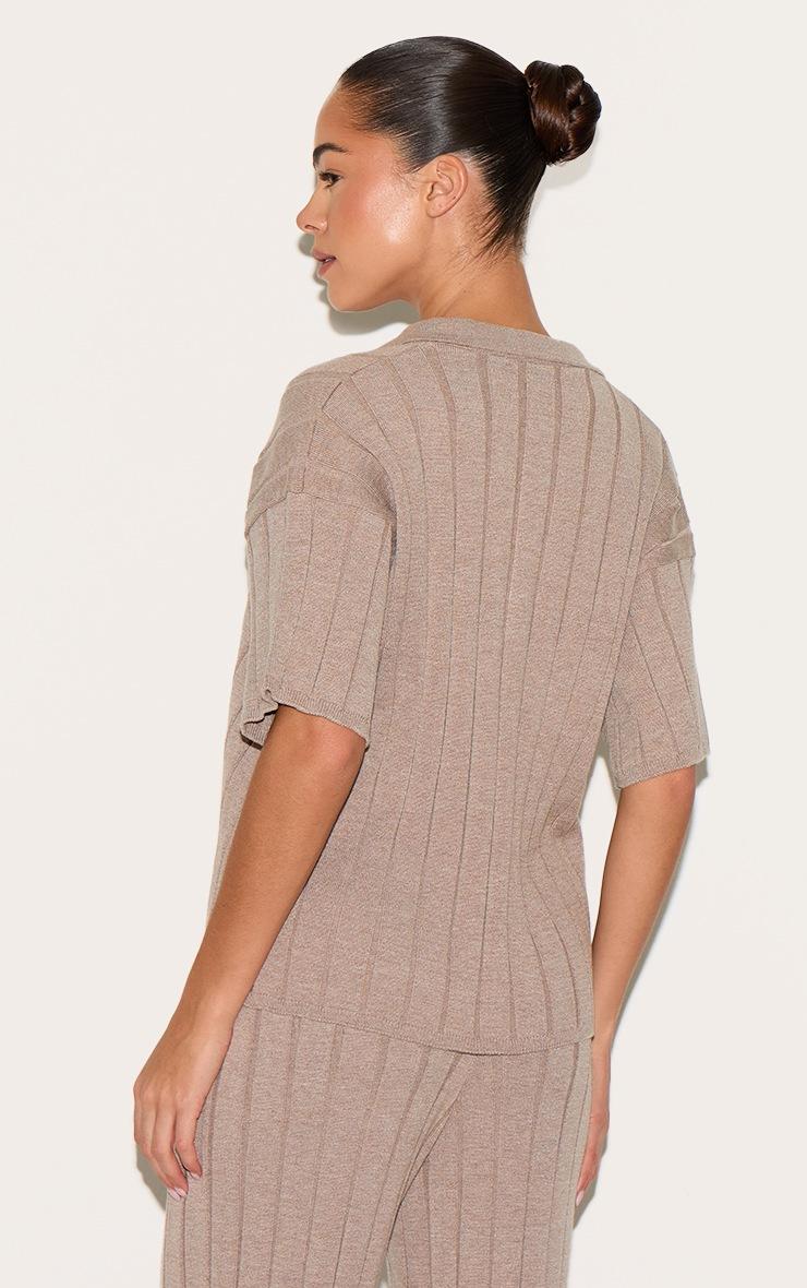 Pretty Little Thing Mocha Rib Knit Oversized Polo Top