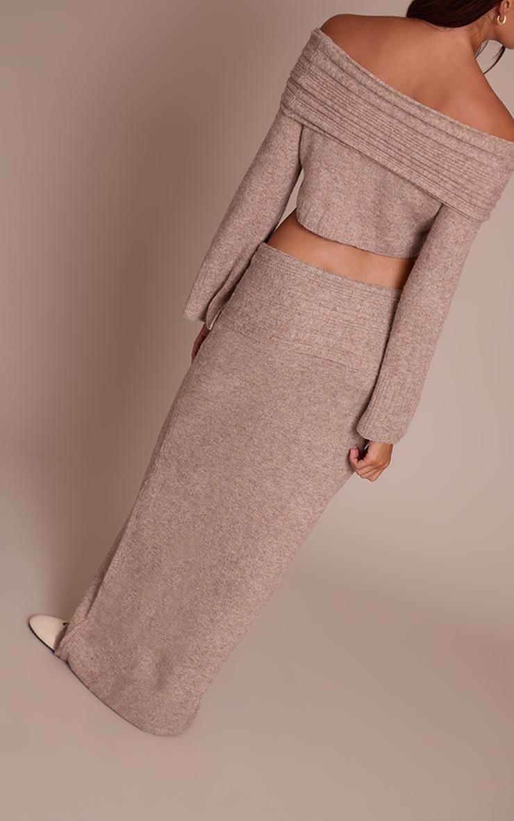 Pretty Little Thing Mocha Rib Soft Knit Fold Over Maxi Skirt