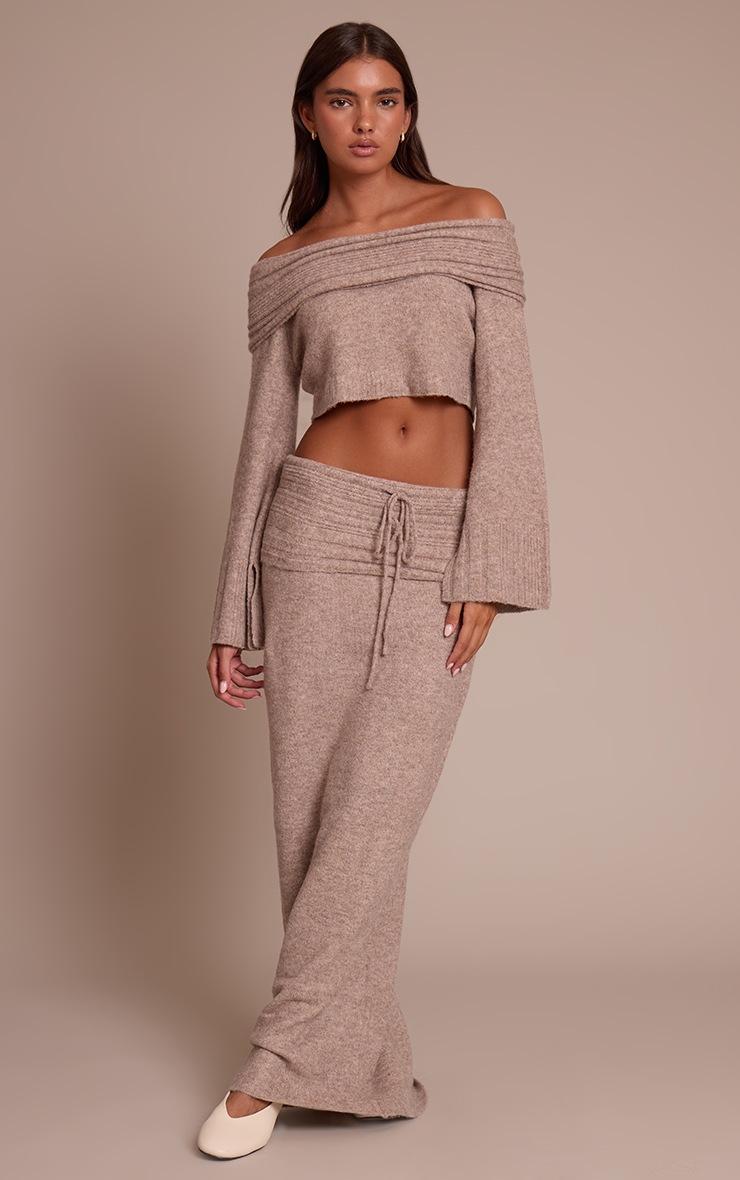 Pretty Little Thing Mocha Rib Soft Knit Fold over Maxi skirt