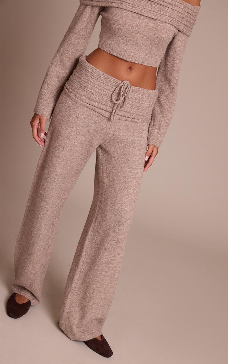 Pretty Little Thing Mocha Rib Soft Knit Fold Over Pant