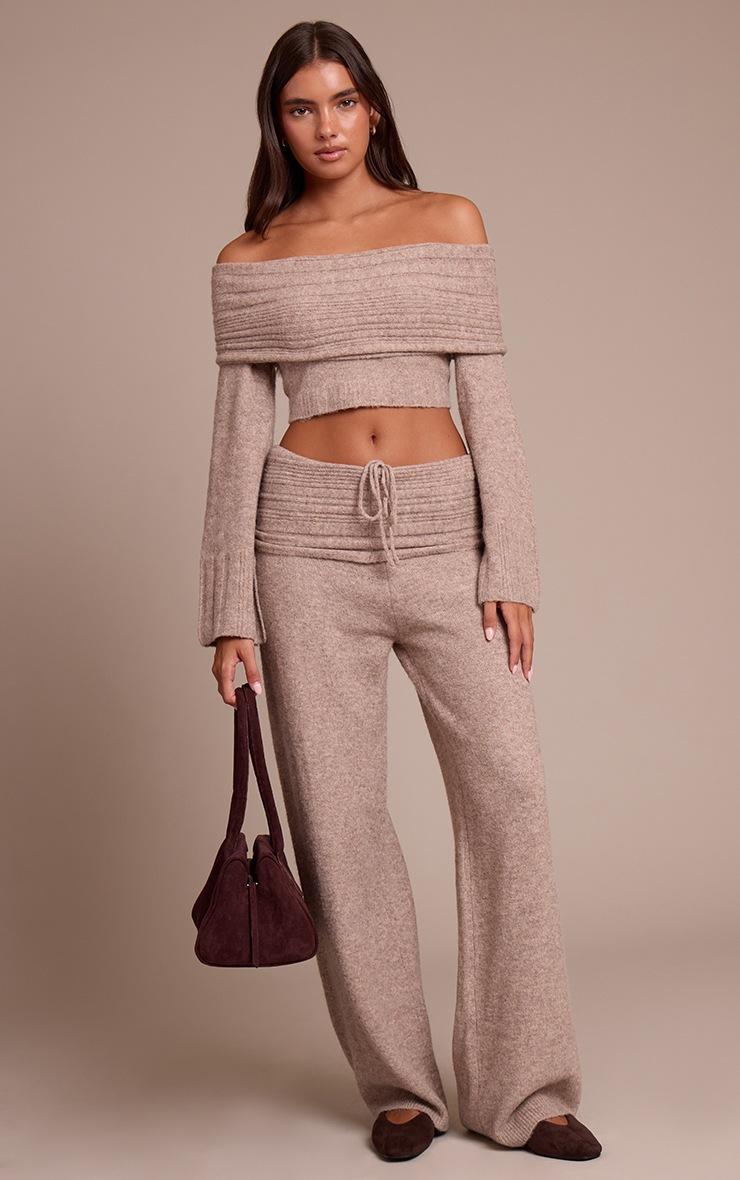 Pretty Little Thing Mocha Rib Soft Knit Fold over Pant