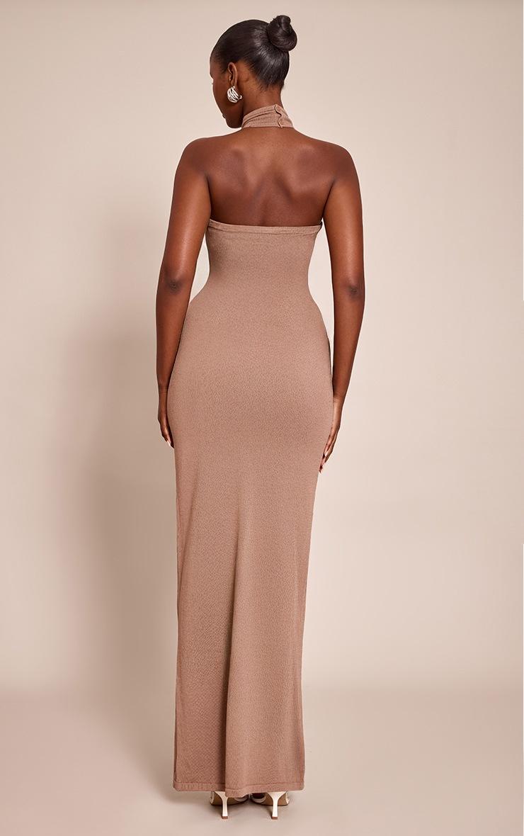 Pretty Little Thing Mocha Trim Halter Neck Knitted Maxi Dress