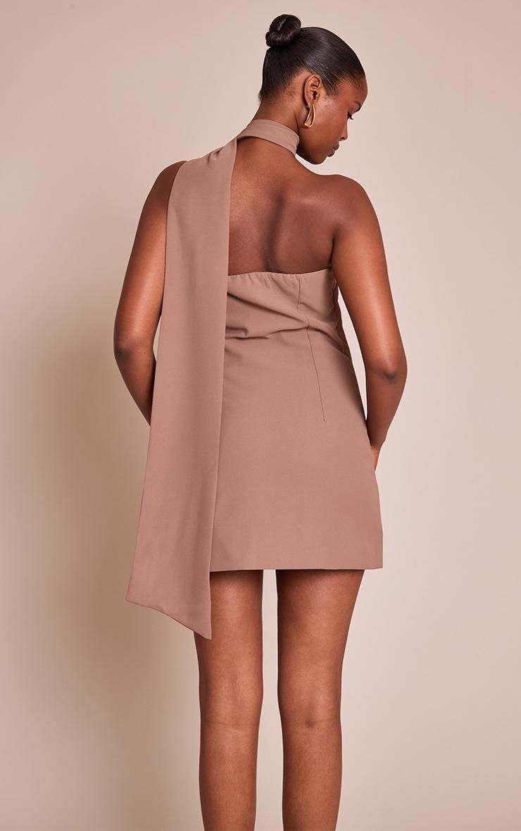 Pretty Little Thing Mocha Woven Asymmetric Scarf Detail Mini Dress