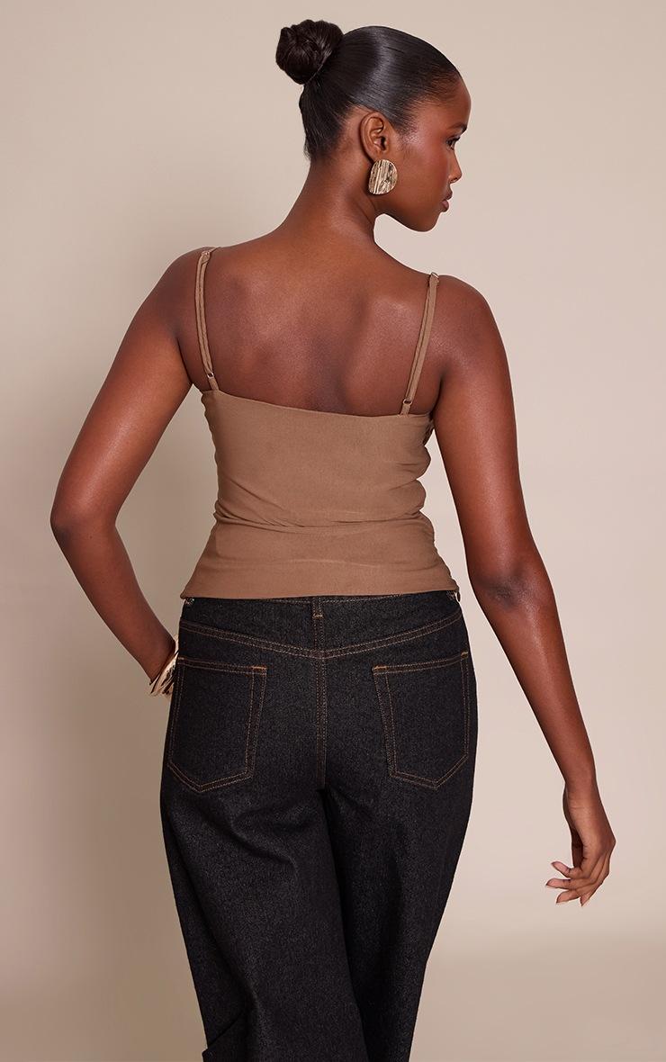 Pretty Little Thing Mocha Woven Stretch Strappy Cami Top