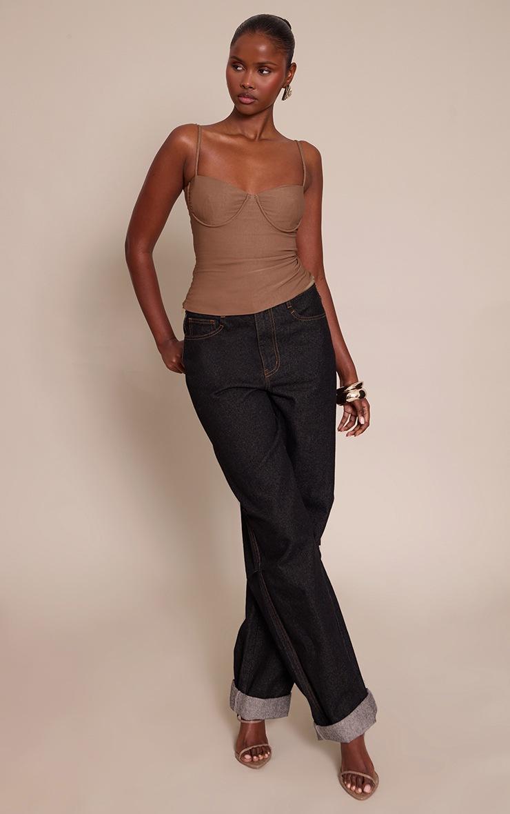 Pretty Little Thing Mocha Woven Stretch Strappy Cami Top