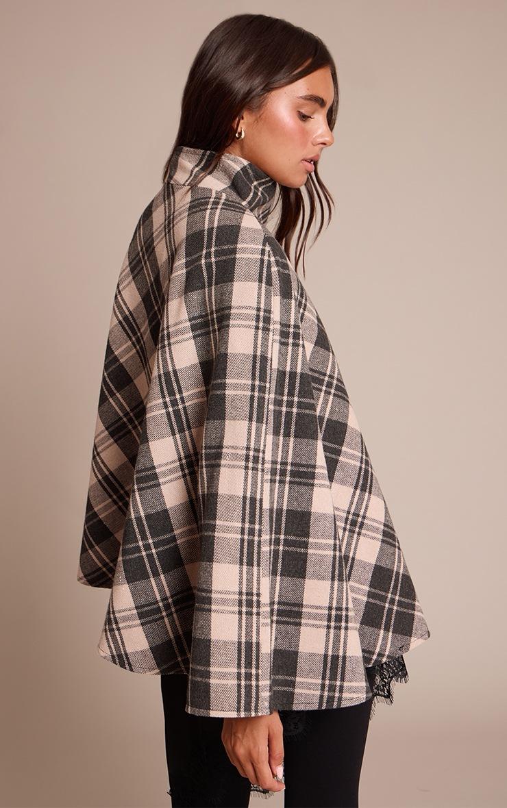 Pretty Little Thing Mono Checked Funnel Neck Wrap Coat