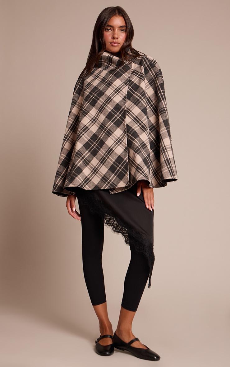 Pretty Little Thing Mono Checked Funnel Neck Wrap Coat