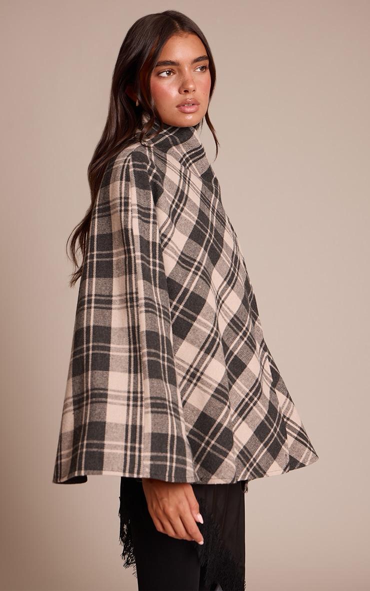 Pretty Little Thing Mono Checked Funnel Neck Wrap Coat