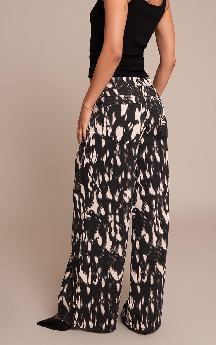 Pretty Little Thing Mono Leopard Slouchy Wide Leg Jeans
