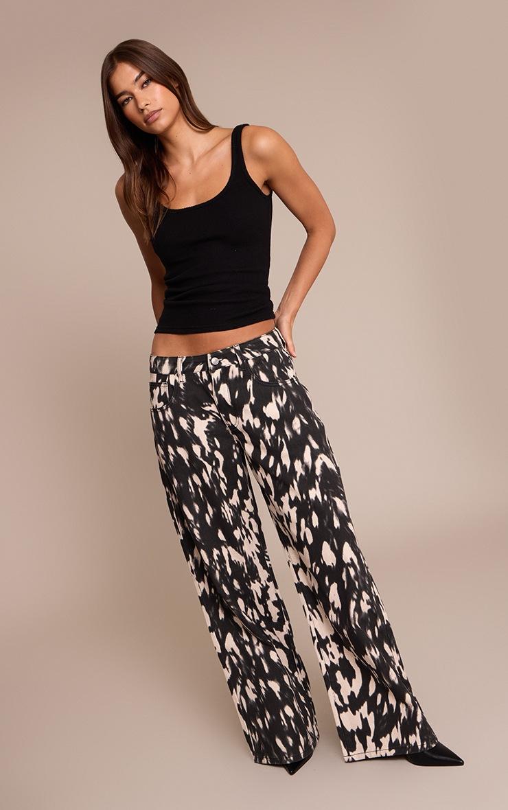 Pretty Little Thing Mono Leopard Slouchy Wide Leg Jeans