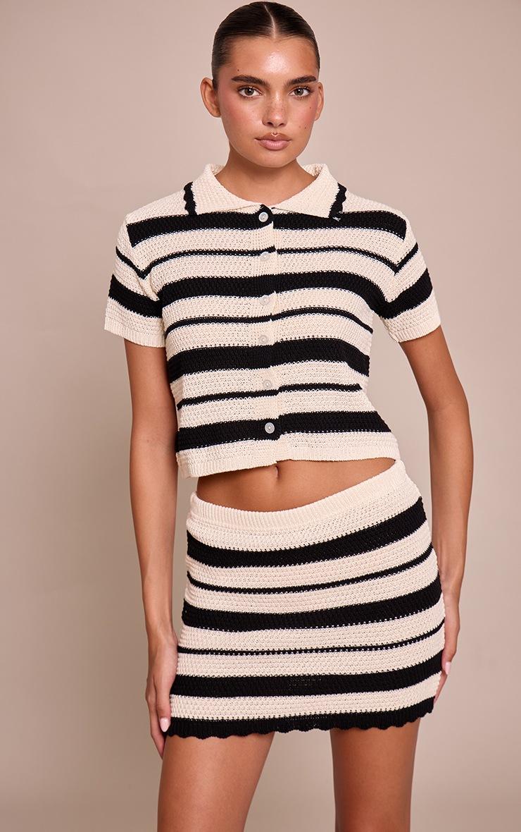 Pretty Little Thing Mono Striped Crochet Mini Skirt