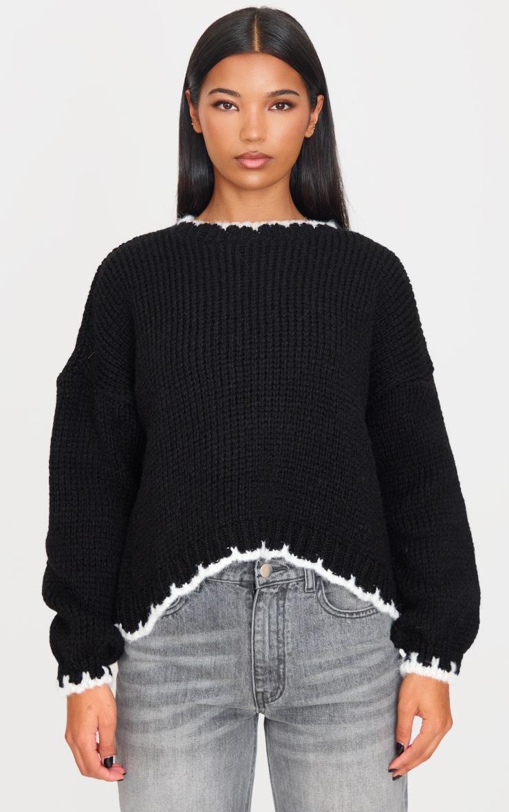 Pretty Little Thing Monochrome Blanket Stitch Oversized Knit Sweater