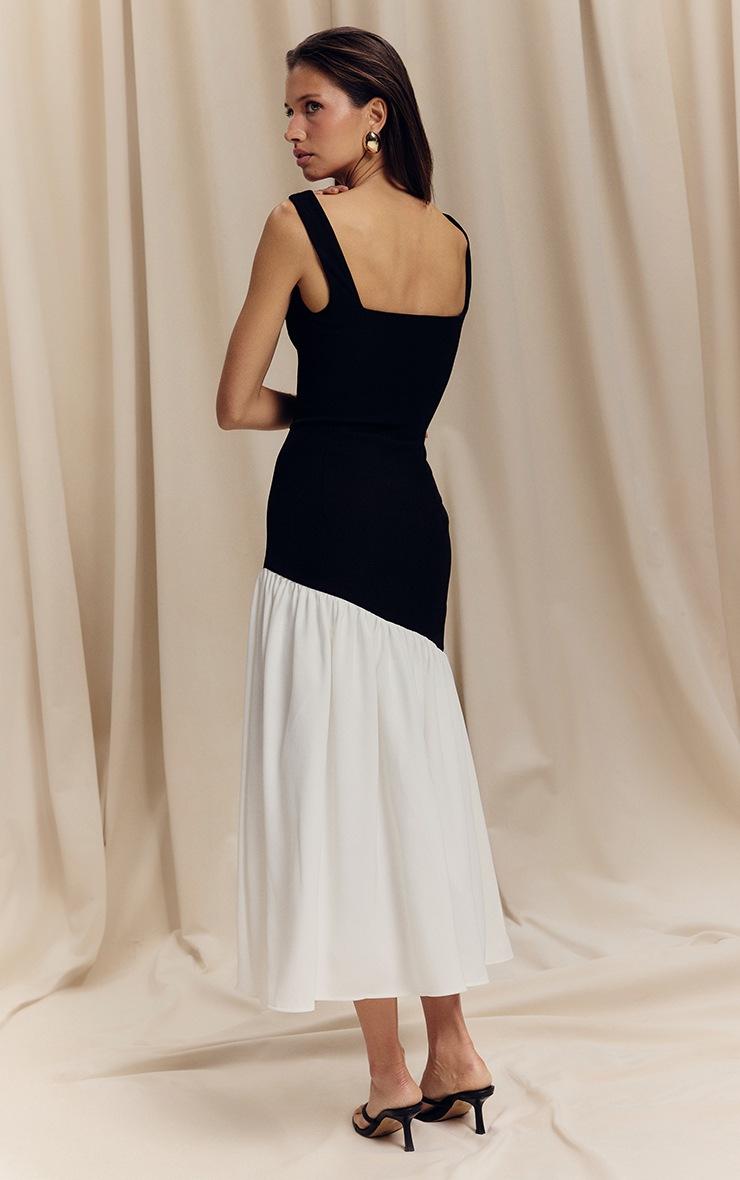 Pretty Little Thing Monochrome Contrast Pleated Hem Square Neck Midaxi Dress