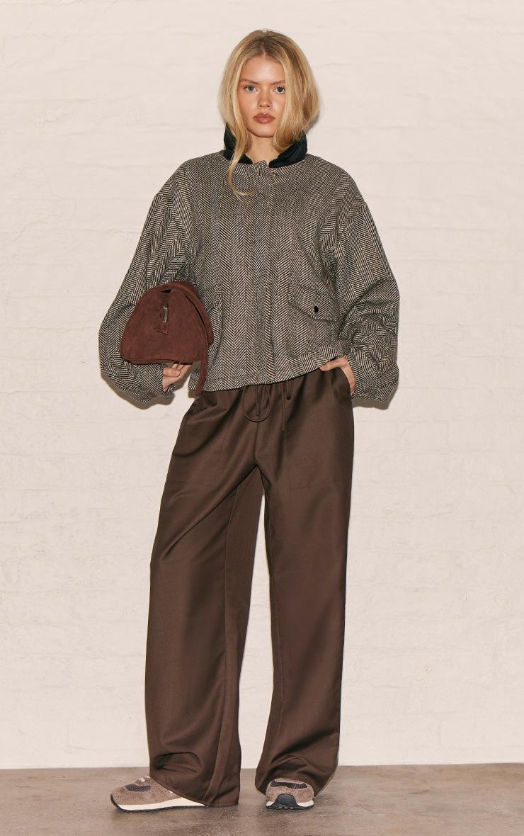 Pretty Little Thing Monochrome Herringbone Contrast Collar Jacket