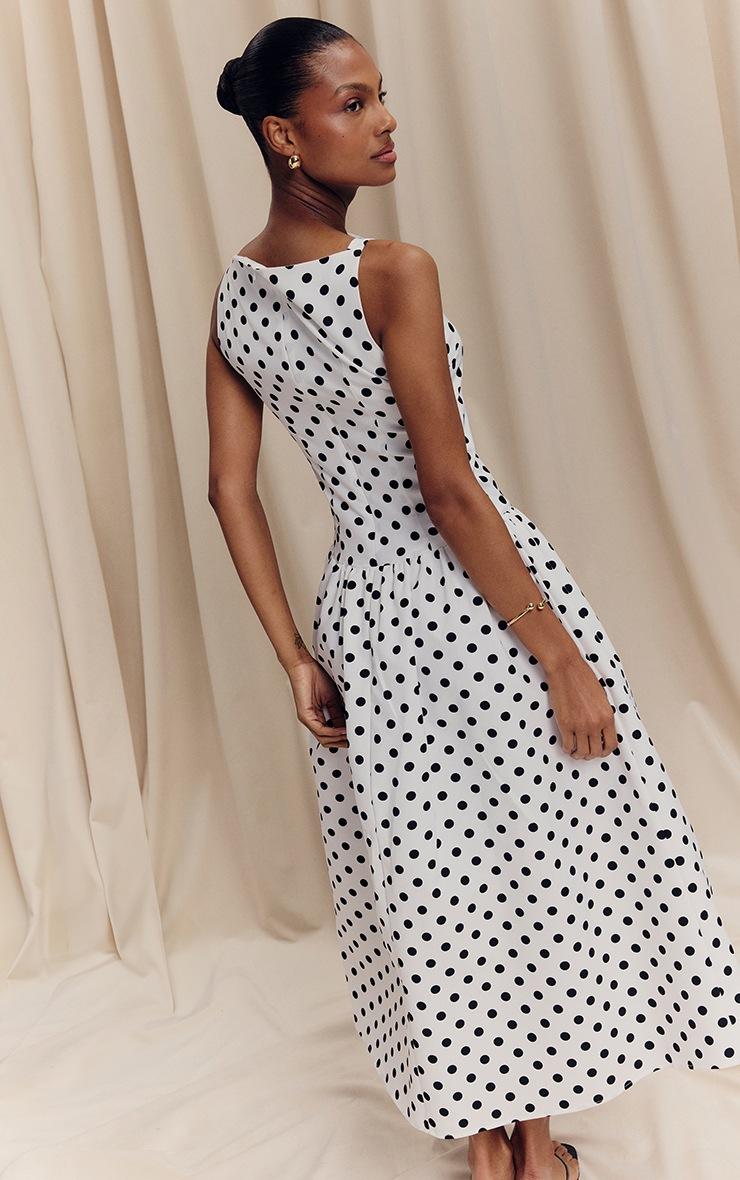 Pretty Little Thing Monochrome Polka Dot Printed Dropped Waist Midaxi Dress