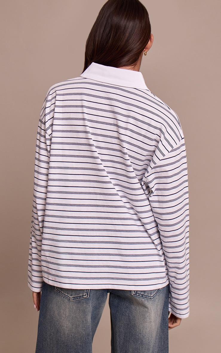 Pretty Little Thing Monochrome Stripe Cotton Polo Collar Long Sleeve Top