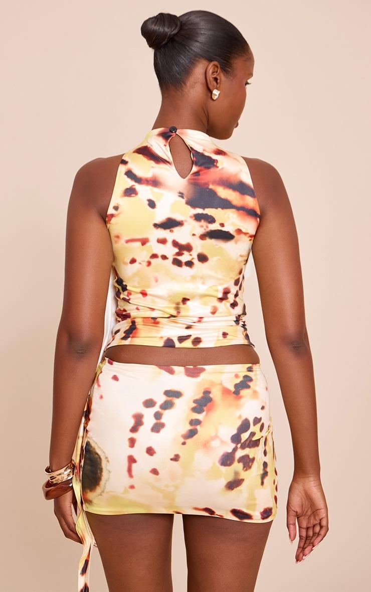 Pretty Little Thing Multi Abstract Print Double Layer Slinky Drape Detail High Neck Top