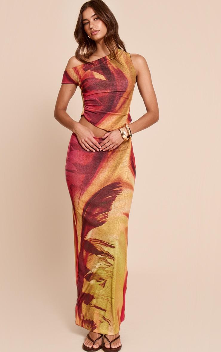 Pretty Little Thing Multi Feather Print Onion Skin Low Rise Maxi Skirt